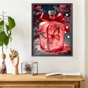 Beautiful Red Butterfly In Jar 30*40CM(Canvas) Full Round Drill Diamond Painting