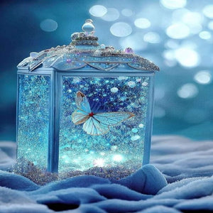 Beautiful Blue Butterfly In Jar 30*40CM(Canvas) Full Round Drill Diamond Painting