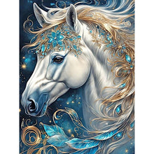 Load image into Gallery viewer, White Horse Head With Sapphire Decoration 30*40CM(Canvas) Full Round Drill Diamond Painting

