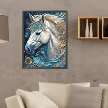 Load image into Gallery viewer, White Horse Head With Sapphire Decoration 30*40CM(Canvas) Full Round Drill Diamond Painting

