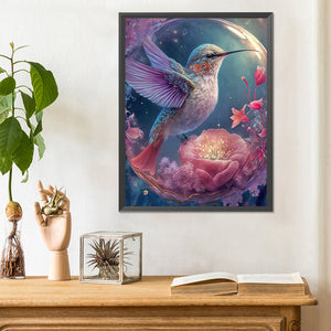 Flowers And Hummingbirds In Crystal Ball 30*40CM(Canvas) Full Round Drill Diamond Painting