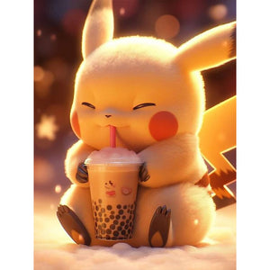 Pikachu Drinking Milk Tea 30*40CM(Canvas) Full Round Drill Diamond Painting