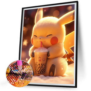 Pikachu Drinking Milk Tea 30*40CM(Canvas) Full Round Drill Diamond Painting