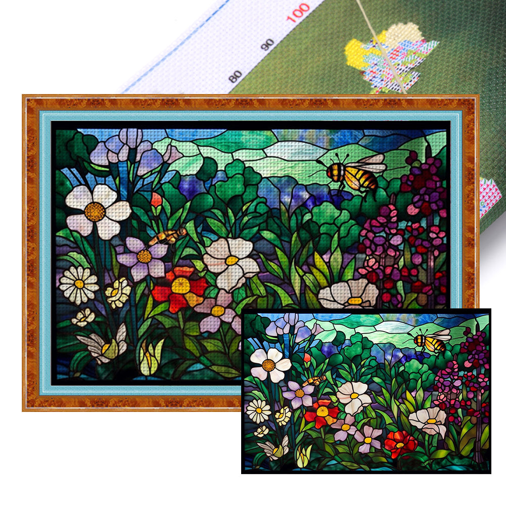 Glass Painting-Flowers 60*40CM11CT 3 Stamped Cross Stitch