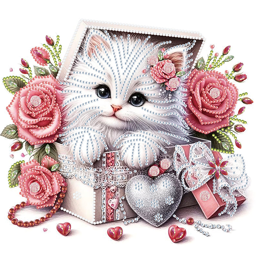 White Cat 30*30CM(Canvas) Partial Special Shaped Drill Diamond Painting