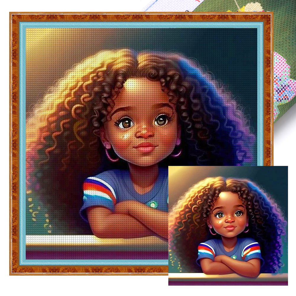 African Curly Hair Little Girl 40*40CM11CT 3 Stamped Cross Stitch