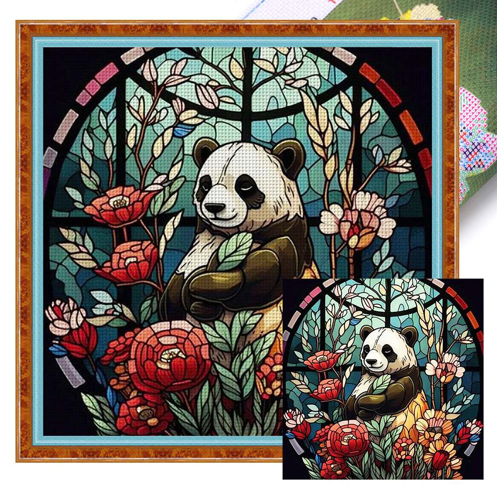 Glass Painting Panda 40*40CM11CT 3 Stamped Cross Stitch