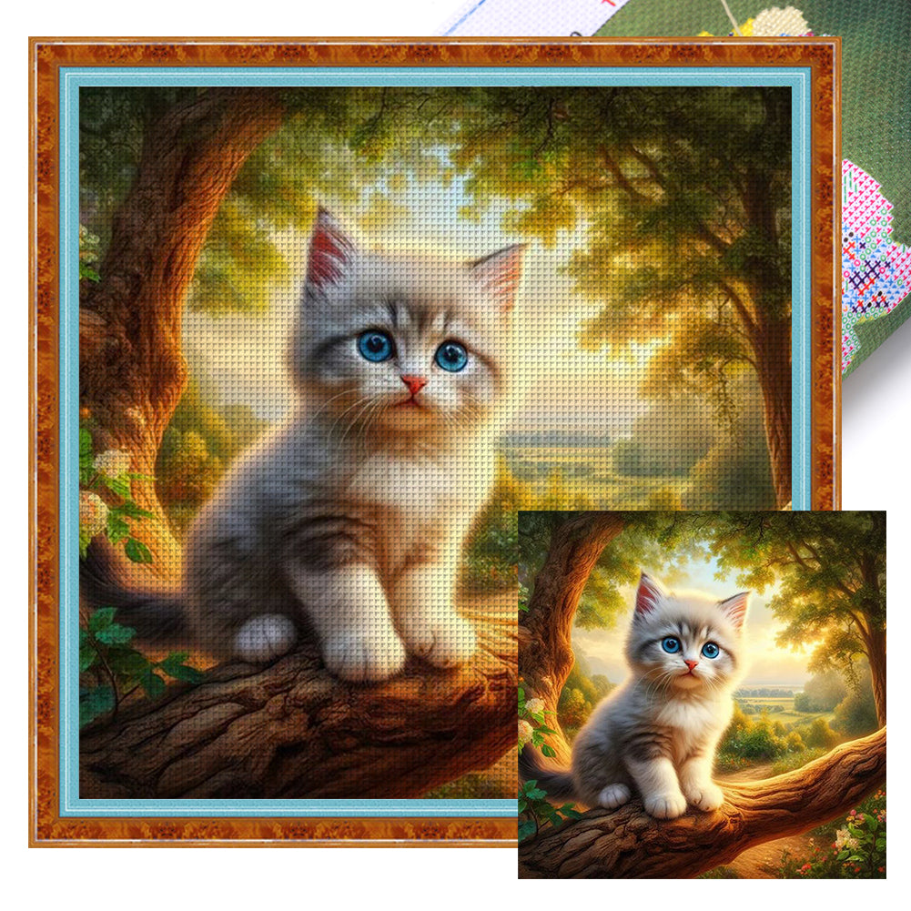 Kitten On Tree Branch 40*40CM11CT 3 Stamped Cross Stitch
