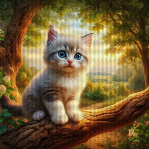 Kitten On Tree Branch 40*40CM11CT 3 Stamped Cross Stitch
