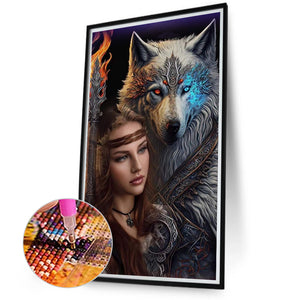 Beauty And The Wolf 40*70CM(Canvas) Full Round Drill Diamond Painting
