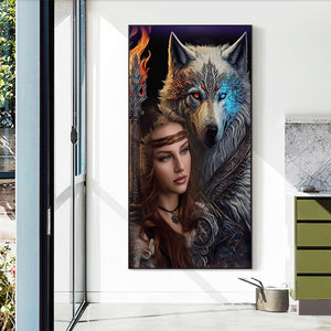 Beauty And The Wolf 40*70CM(Canvas) Full Round Drill Diamond Painting