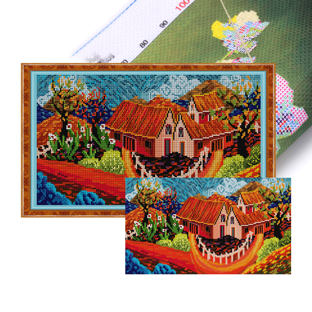 Joy Sunday Color House 40*22CM14CT 2 Stamped Cross Stitch