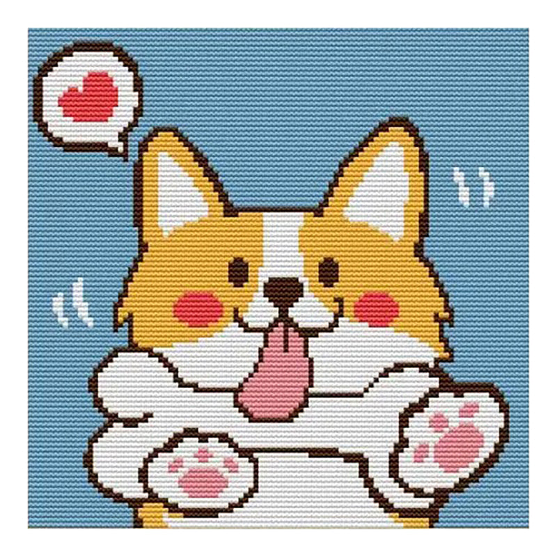 Joy Sunday Cute Corgi 25*25CM14CT 2 Stamped Cross Stitch