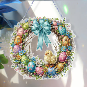 Single Sided Easter Wreath Cute Diamond Art Hanging Pendant Wall Decor (Chicken)