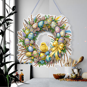 Single Sided Easter Wreath Cute Diamond Art Hanging Pendant Wall Decor (Chicken)