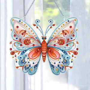 Single Sided Beauty Butterfly Diamond Art Hanging Pendant Home Decor (Red Blue)