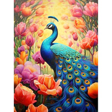 Load image into Gallery viewer, Blue Peacock Among Flowers 30*40CM(Canvas) Full Round Drill Diamond Painting
