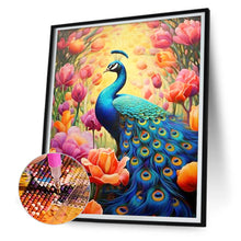 Load image into Gallery viewer, Blue Peacock Among Flowers 30*40CM(Canvas) Full Round Drill Diamond Painting
