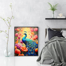 Load image into Gallery viewer, Blue Peacock Among Flowers 30*40CM(Canvas) Full Round Drill Diamond Painting
