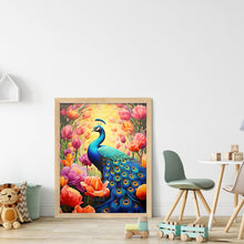 Load image into Gallery viewer, Blue Peacock Among Flowers 30*40CM(Canvas) Full Round Drill Diamond Painting
