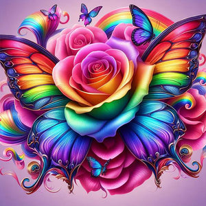 Rainbow Roses And Butterflies 30*30CM(Canvas) Full Round Drill Diamond Painting