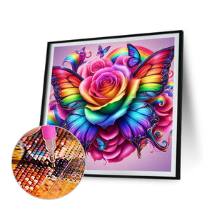 Rainbow Roses And Butterflies 30*30CM(Canvas) Full Round Drill Diamond Painting