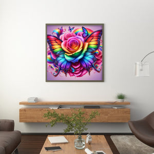 Rainbow Roses And Butterflies 30*30CM(Canvas) Full Round Drill Diamond Painting