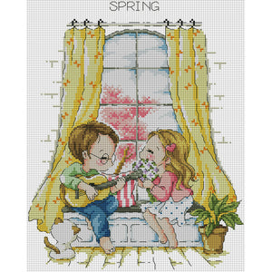 Four Seasons Window-Spring - 14CT Stamped Cross Stitch 30*36CM(Joy Sunday)