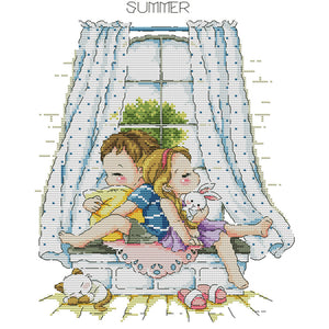 Four Seasons Window-Summer - 14CT Stamped Cross Stitch 29*36CM(Joy Sunday)