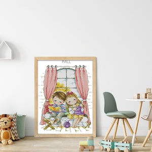 Four Seasons Window-Autumn - 14CT Stamped Cross Stitch 27*36CM(Joy Sunday)