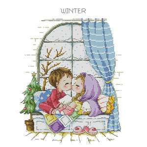 Four Seasons Window-Winter - 14CT Stamped Cross Stitch 29X38CM(Joy Sunday)