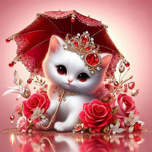 Royal White Cat With Roses 30*30CM(Canvas) Full Round Drill Diamond Painting