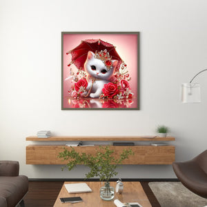 Royal White Cat With Roses 30*30CM(Canvas) Full Round Drill Diamond Painting