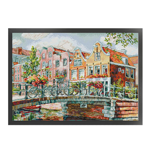 Amsterdam Canal - 14CT Stamped Cross Stitch 44*34CM(Joy Sunday)