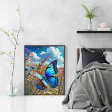 Load image into Gallery viewer, Blue Butterfly In The Sun 30*40CM(Canvas) Full Round Drill Diamond Painting
