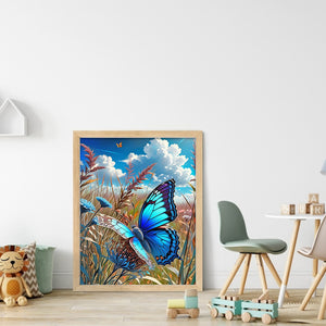 Blue Butterfly In The Sun 30*40CM(Canvas) Full Round Drill Diamond Painting