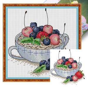 Fruit Oatmeal Tea - 14CT Stamped Cross Stitch 20*19CM(Joy Sunday)