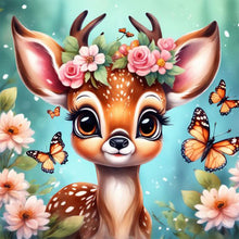 Load image into Gallery viewer, Butterfly And Deer In Flowers 30*30CM(Canvas) Full Round Drill Diamond Painting
