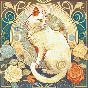 White Cat And Rose 30*30CM(Canvas) Full Round Drill Diamond Painting