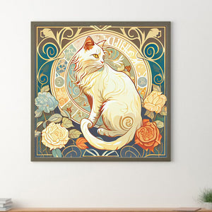 White Cat And Rose 30*30CM(Canvas) Full Round Drill Diamond Painting