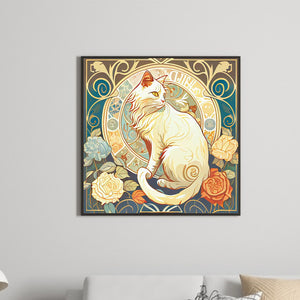 White Cat And Rose 30*30CM(Canvas) Full Round Drill Diamond Painting