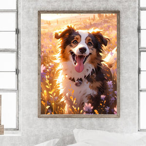 Shepherd Dog In Autumn 30*40CM(Canvas) Full Round Drill Diamond Painting