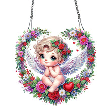 Load image into Gallery viewer, Single Side Wreath Angel Diamond Painting Hanging Pendant (Heart White Wing)
