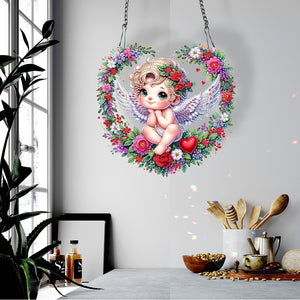 Single Side Wreath Angel Diamond Painting Hanging Pendant (Heart White Wing)