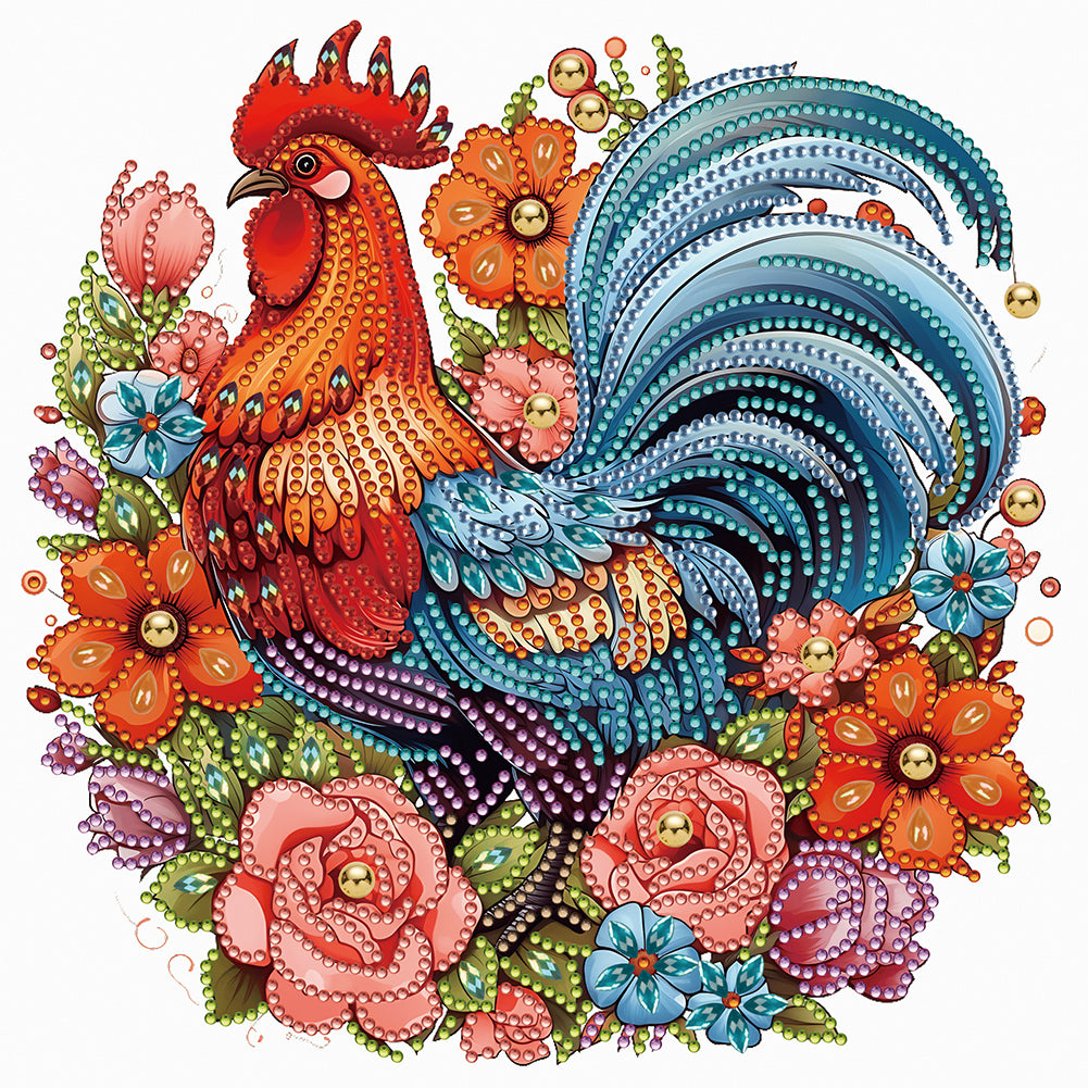 Flower Rooster 30*30CM(Canvas) Partial Special Shaped Drill Diamond Painting