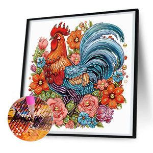 Flower Rooster 30*30CM(Canvas) Partial Special Shaped Drill Diamond Painting