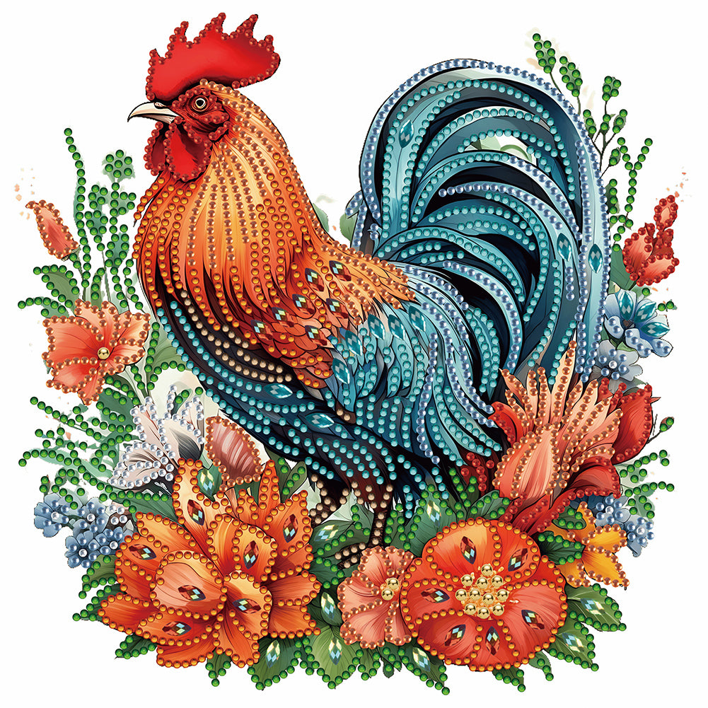 Flower Rooster 30*30CM(Canvas) Partial Special Shaped Drill Diamond Painting