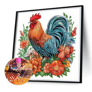 Flower Rooster 30*30CM(Canvas) Partial Special Shaped Drill Diamond Painting