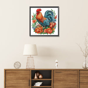 Flower Rooster 30*30CM(Canvas) Partial Special Shaped Drill Diamond Painting