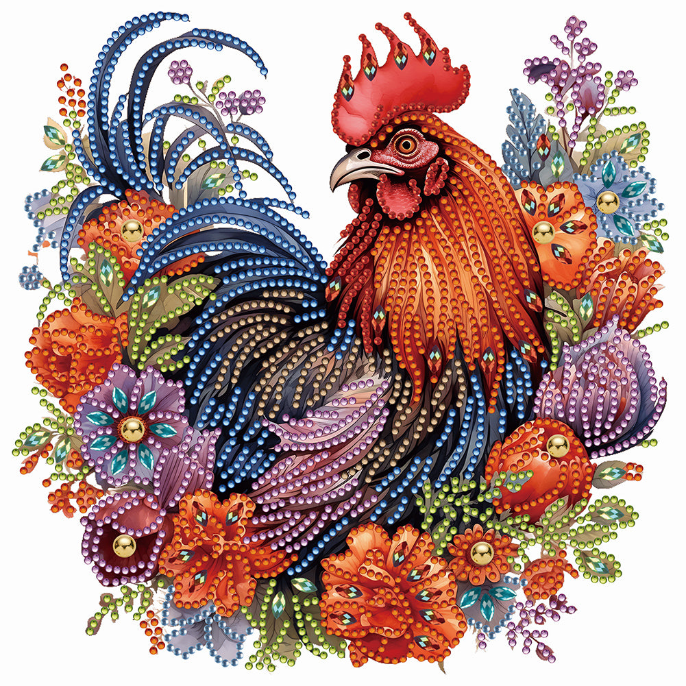 Flower Rooster 30*30CM(Canvas) Partial Special Shaped Drill Diamond Painting